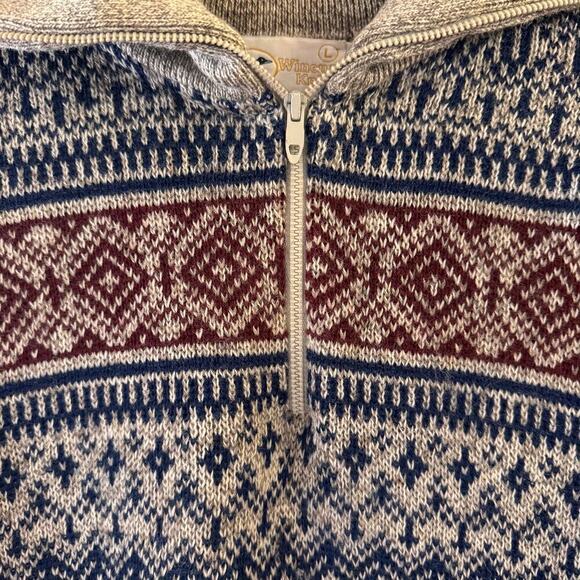 Vintage Winona Knits 100% Wool Nordic Fair Isle Sweater 1/4 Zip Women Large USA - Picture 3 of 5